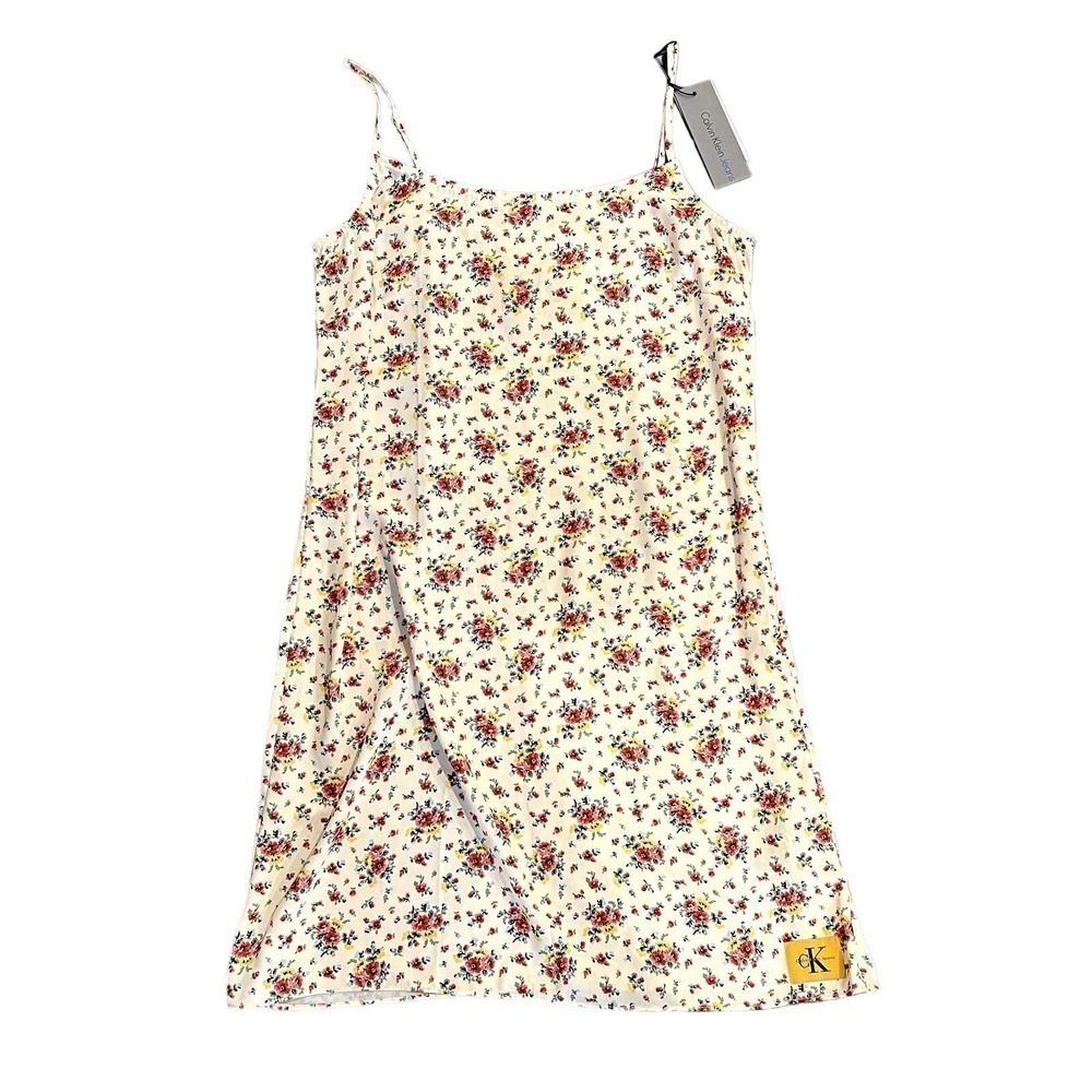 NWT Calvin Klein Jeans Cream Ditsy Floral Sleeveless Mini Dress Size Small
